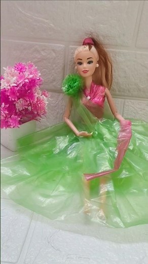 No Stitch Doll Dress from Polythene Bag | Easy Barbie Dress DIY | Best Waste Craft#shorts #viral #yt