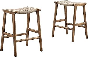 Modway Saoirse Woven Rope Wood Counter Stool - Set of 2 in Walnut Natural