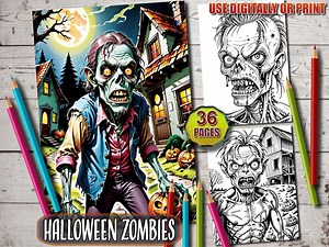 Halloween Zombie Coloring Book: 36 Creepy Grayscale Pages (PDF) - Etsy