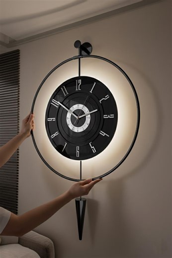 Large Black Metal Wall Clock, LED Lighted, Modern Illuminated Wall Art, Silent, - Etsy UK