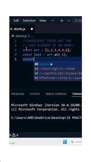 Javascript trick #16 to print out the last element of an array #coding #fullstack #programming