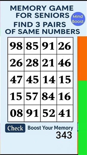 Daily Brain Focus for Seniors & Adults: Match the Numbers