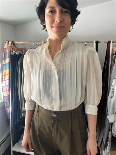 Semi-sheer off White Blouse, Pleated, Puff Sleeves - Etsy