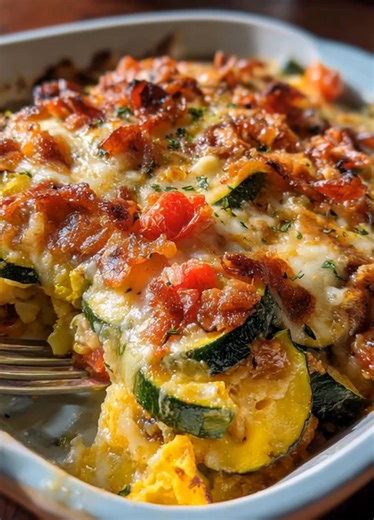 Loaded Zucchini Squash Bake Ingredients: 3 medium zucchini, sliced into rounds 2 medium yellow squash, sliced into rounds 1 small onion, chopped | Loved Recipes