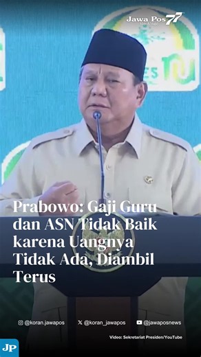Presiden Prabowo Subianto menyinggung persoalan anggaran negara saat menutup Musyawarah Nasional Alim Ulama dan Konferensi Besar NU 2026 di Bangkalan, Madura, Selasa (23/6/2026). Dalam pidatonya, Prabowo menilai kesejahteraan guru dan aparatur sipil negara belum bisa meningkat secara optimal karena masih terjadi kebocoran anggaran dalam jumlah besar setiap tahun. “Kenapa gaji guru tidak bisa baik? Kenapa gaji pegawai negeri tidak bisa baik? Karena uangnya nggak ada, diambil terus,” kata Prabowo.