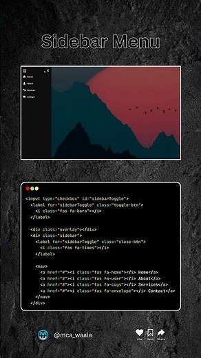 Sidebar Menu using Html and CSS #sidebarmenu #sidebar