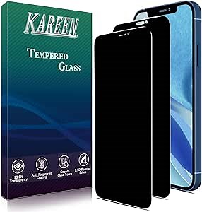 KAREEN [2-Pack Privacy Screen Protector For iPhone 12 Mini Tempered Glass, Bubble Free, 9H Hardness, Easy to Install, Case Friendly