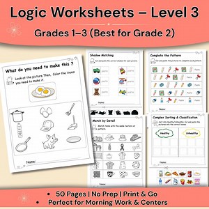 Logic Worksheets PDF for Kids | Sorting Patterns Critical Thinking | Grade 1 - 3 - Etsy Australia