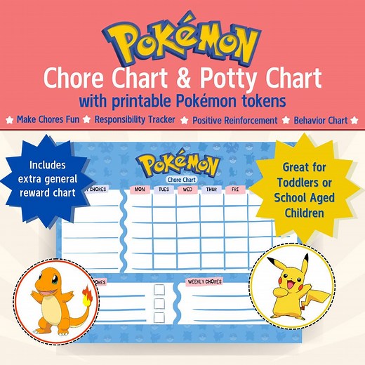 Printable Pokemon Kids Chore Chart / Potty Training Chart / Reward Tracker / Kids Responsibility Checklist / Positive Reinforcement - Etsy Australia