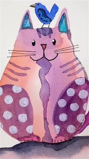 Painting whimsical watercolor cats and birds helps distract me from all worries and fills me with joy! That's why I love creating so much. It truly keeps me in the moment and sane in a crazy world. 🙃🐦❤️ #whimsical #watercolor #creativehappylife | Karen Elaine