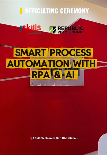 A meaningful start to the Smart Process Automation with RPA & AI programme 🚀 The officiating ceremony featured opening speeches by Dr. Mohamad Anas Annuar (CEO), Mr James Tay from Republic Polytechnic Singapore, and Mr Jason Ng from EDMI Electronics, highlighting the importance of automation, RPA, and AI in driving Industry 4.0 readiness—while supporting talent development aligned with the Johor–Singapore Special Economic Zone (JS-SEZ) workforce needs. Proud to see industry and education come t