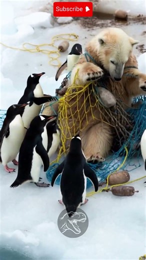 Incredible Rescue! Penguins save bear trapped in a fishing net #animalrescue #wildlife
