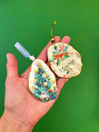 Set of Handmade Oyster Shell Christmas Ornaments - Home Decor - Etsy