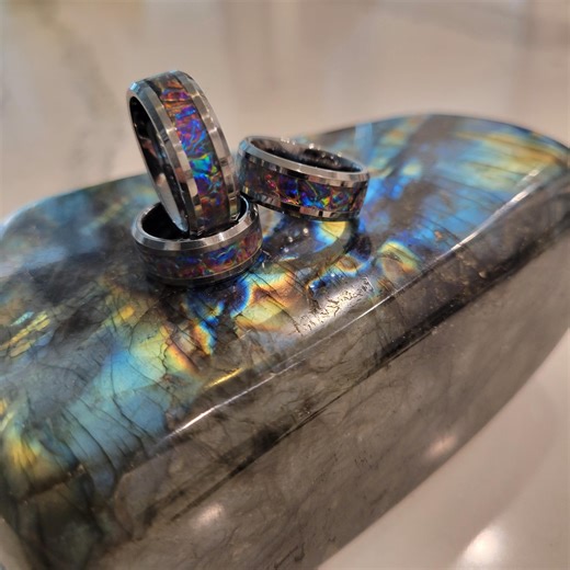 S06 New!!! Stainless Steel Dichrolam Inlay Ring 8mm Wide Band With 4mm Inlay, Highly Polished Standout Comfort Ring. SKU Rss84bpo6 - Etsy