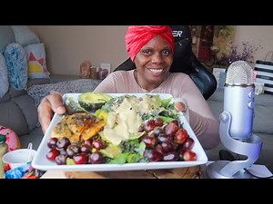 Home Made Salad Dressing Basil Salmon Grapes Cherrys The Works ASMR Eating Sounds
