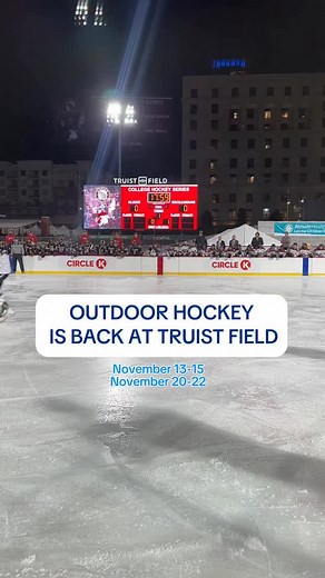 4.8K views · 1.4K reactions | We’re less than a week away from outdoor college hockey in the Queen City! Thursday, November 13th | Auburn vs. Coastal Carolina Friday, November 14th | South Carolina vs. North Carolina Saturday, November 15th | Alabama vs. NC State Thursday, November 20th | Georgia Tech vs. ECU Friday, November 21st | Georgia vs. Virginia Tech Saturday, November 22nd | App State vs. Charlotte Get your tickets using the link in our bio! | Charlotte Knights | Facebook