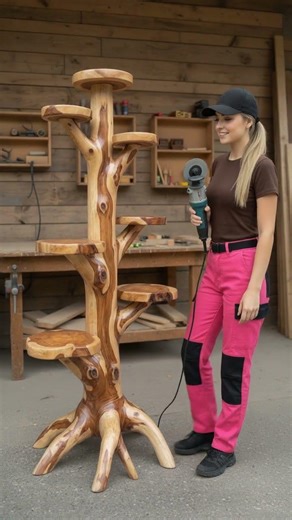 From log to stunning tree stand in seconds 😍#Woodworking #WoodMagic #BeforeAndAfter #shorts #WoodArt