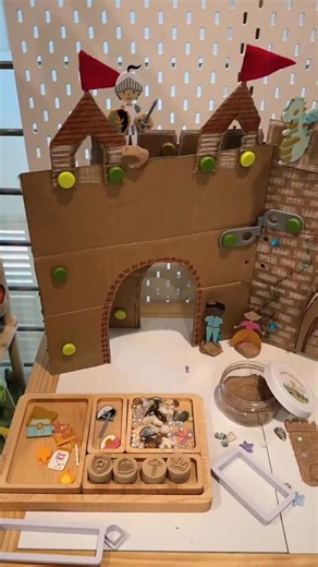 🦄 Vera | Thrifted & Montessori Playroom on Instagram: "As my daughter would say: Be nice, Mr. Dragon! You're a friend of my kingdom, kindly put your fire away 🐉👸 Resources(LINK IN BIO, purchased by myself): 🏰 Playdough & enchanted castle collection @capptivatingplay (code:thethriftedplayroom10) 🏰 Cardboard castle in the backdrop made by me with tools from @makedo (code:thethriftedplayroom) * I could've used a bigger cardboard box but I wanted to show that you don't need to wait for the righ