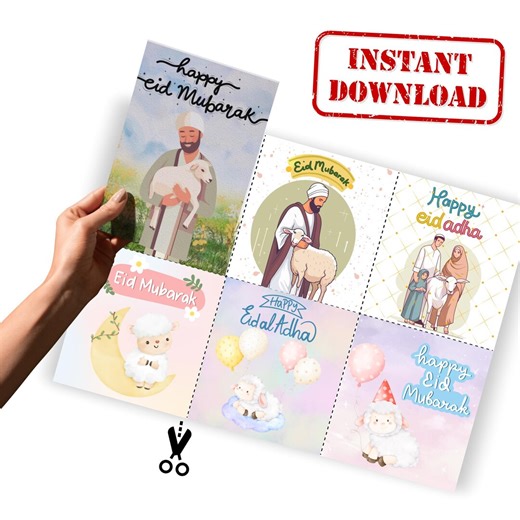 Eid Al-adha Printable Cards Bundle (6 Designs) – Cute Eid Mubarak Cards, Islamic Greeting Cards PDF, A4 Instant Download - Happy Eid Cards - Etsy