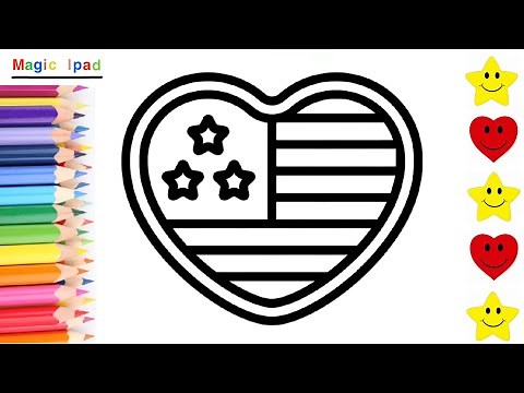 Como dibujar BANDERA ESTADOS UNIDOS CORAZON | niños 💓⭐ How to draw a HEART UNITED STATES FLAG | kids