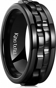 King Will 316L Stainless Steel Spinner Rings for Men-8mm Black Gear Fidget Ring Comfort Fit Size Spinner Ring, Anxiety Stress Relief Cool Wedding Band Comfort for Daily Wear Size 11