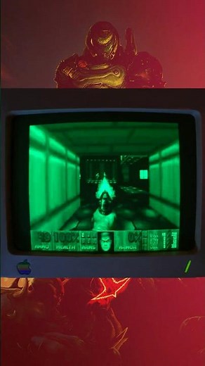 Doom 1 and Eternal on a green CRT monitor