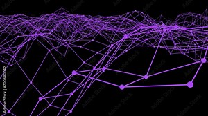 Purple wave structure made of dots and lines. Smooth grid. Rendering animation. Footage for intro.