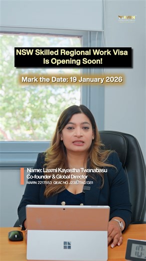 The NSW Skilled Regional Work Visa is opening soon!🚨 If you're aiming for a regional pathway, mark the date: 19 January 2026. Get your documents, points and strategy ready before the window opens. For proper guidance and the right steps, visit Maven Consulting 🌐✅ #MavenConsulting #NSWRegionalVisa #SkilledMigration #491Visa #MigrationAustralia #PRPathwayAustralia #AustraliaVisaUpdates #InternationalStudents #NepaliInAustralia #StudyInAustralia #WorkInAustralia | Maven Consulting Group Melbourne