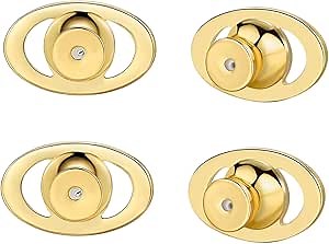 Earring Lifter Backs, JIACHARMED Button Pierced Earring Backs for Droopy Ears Large Locking Earring Support Backings Replacements for Heavy Earrings 4pcs Flat Earring Backers for Studs,Gold