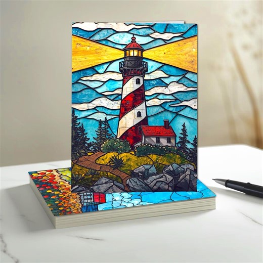 Whimsical Lighthouse Note Cards, Set of 8 Nautical Coastal Nature Stationery Art Prints - Etsy UK