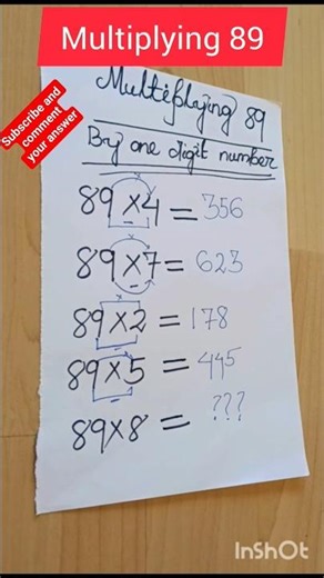 multiplication trick#multiplying 89 by one digit number#multiplication for kids#shorts
