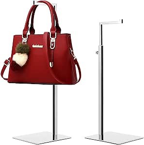 2 Pack Handbag Display Stands, Silver Purse Holder Display Stands, Adjustable Height Stainless Steel Hanger Rack for Retail Closet Vendors Display Luxury Bag Handbags Jewelry (RCS 50% Recycled Post-consumer Metal)
