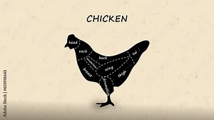 Butcher Diagram Sections of Chicken Cut Animation