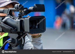 Video Camera Operator Working His Equipment Video Cinema Production Covering