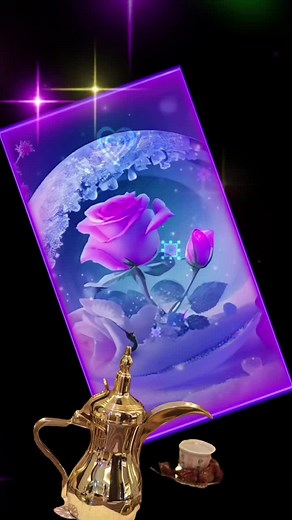 Golden Coffee Pot Imagery with Colorful Roses