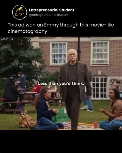 Entrepreneurial Student on Instagram: "The Emmy was for best commercial, won by Uber Eats🏆 The advert is titled “Brian Cox goes to college”, and unlike a traditional sales-focussed commericial, instead focussed on humor and brand storytelling. The spot features Brian Cox, famous from Succession, playing an unexpected role as a college student, which instantly grabs attention. The product being advertised is the Uber One subscription, which is presented through a focus on student discounts, and