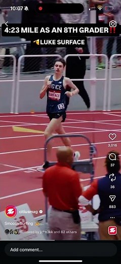 8th Grader Luke Surface Runs 4:23.65 Mile #3 all time 8th grader #trackandfield #speed #longdistance