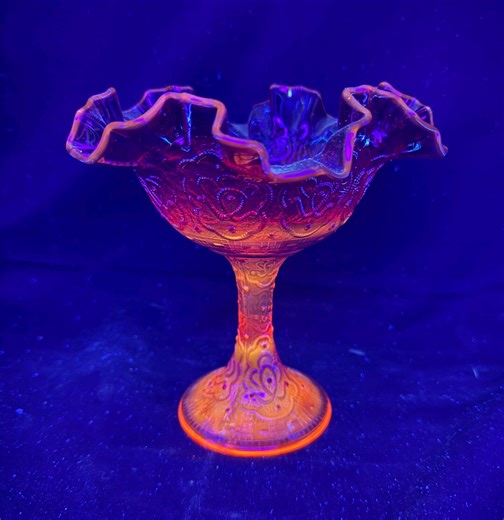 Vintage Fenton Persian Medallion Red Carnival Cadmium Glass Ruffled Pedestal Compote. - Etsy