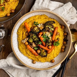 Vegan Polenta with Balsamic Roasted Vegetables & Chickpeas