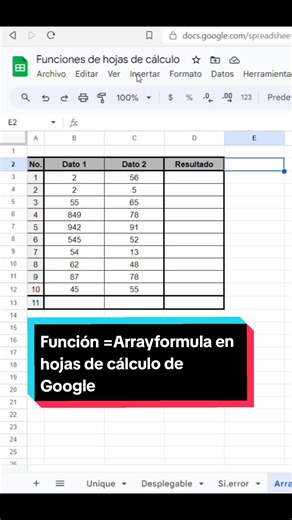Función =Arrayformula en hojas de cálculo de Google