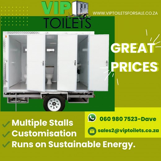 VIP TOILETS FOR SALE! Great prices for quality VIP Mobile Toilets. Contact us on 27 60 980 7523. Quality custom toilets with multiple stalls from the best VIP Toilet manufacturer in South Africa. For more inquiries, get in touch with us on WhatsApp/Call Dave- 060 980 7523, Email- sales2@viptoiletsforsale.co.za or visit our website www.viptoiletsforsale.co.za PLEASE NOTE THAT PICTURES ARE USED FOR ILLUSTRATION PURPOSES ONLY. #chairsforsale #tentsforsale #FrameTentforSale #chairsforsale #FluTentfo