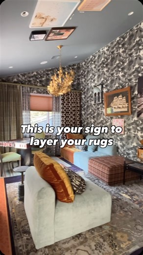 Think of rugs as art for the floor. “Layering them changes the shape of the room and expands the perimeter,” says designer Rydhima Brar of @rteriorstudio after she layered three rugs in this second-story salon, adding depth and a subtle cultural nod. Head to the link in our bio to tour Brar’s entire space for HB’s 2025 Whole Home in Austin, Texas. | House Beautiful