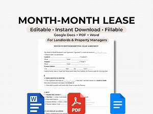 Month to Month Lease Agreement Template | Editable Rental Contract | PDF & Word Landlord Tenant Form - Etsy