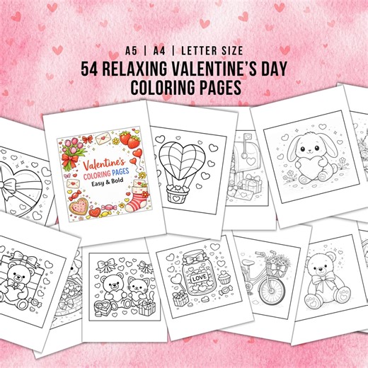 Valentine Coloring Pages Easy and Bold | Stress Free Valentine’s Day Printable PDF - Etsy