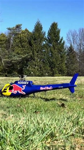 Taking off a FLISHRC Red Bull AS350 RC helicopter