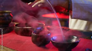 Traditional chinese tea ceremony on the tea table, close up,