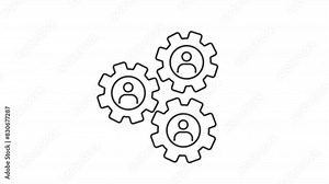 Human synergy line animation. Animated gears and employees icon. Corporate workforce. Teamwork concept. Black illustration on white background. HD video with alpha channel. Motion graphic vídeo de Stock