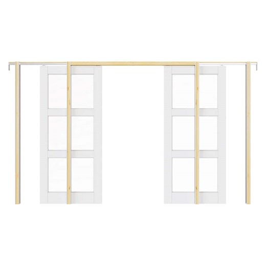Reviews for ARK DESIGN 72 in. x 80 in. 3-Lite Solid Core Wood Primed White Clear Glass Double Sliding Pocket Door with Hardware and Soft Close | Pg 1 - The Home Depot