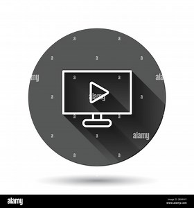 Tv screen icon in flat style. Video vector illustration on black round background with long shadow effect. Computer monitor circle button business con Stock Vector Image & Art - Alamy