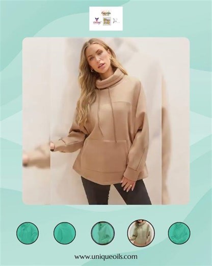 Light French Beige Drawstring Turtleneck Dolman Sleeve Sweatshirt